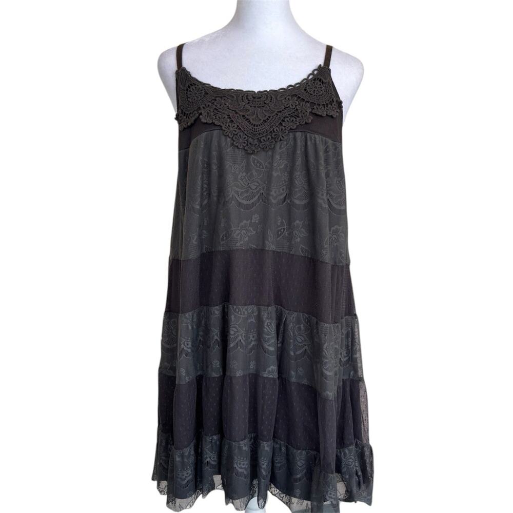 Y2K Grunge Fairy Whimsigoth Lace Trim Tiered Mesh Babydoll Dress